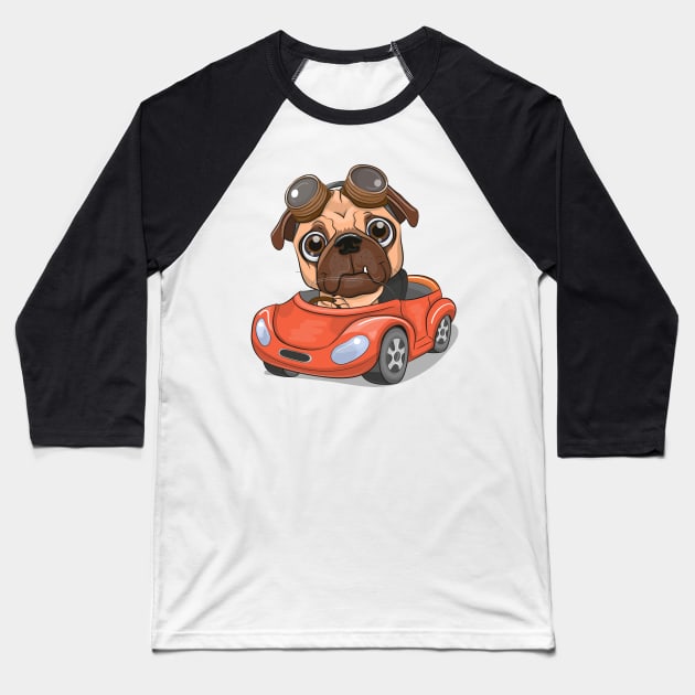 Cute bulldog driving a car Baseball T-Shirt by Reginast777